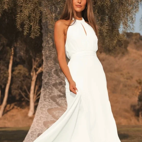 Lulus Dresses Lulus Truly Delightful White Halter Maxi Dress